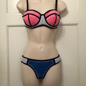 Hot Pink, Royal Blue & White Neoprene Bikini Sz M